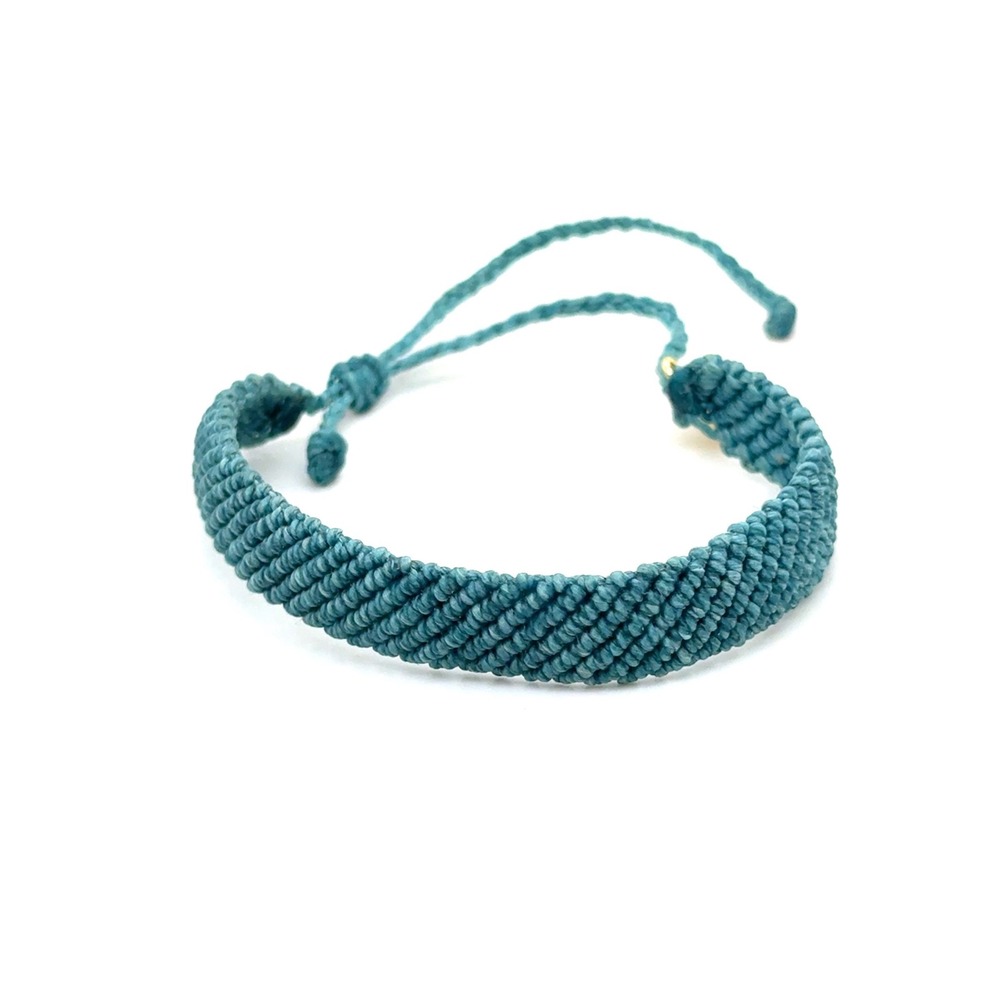 Pura Vida Woven Friendship Bracelet Teal Blue Macrame Adjustable Boho Charm